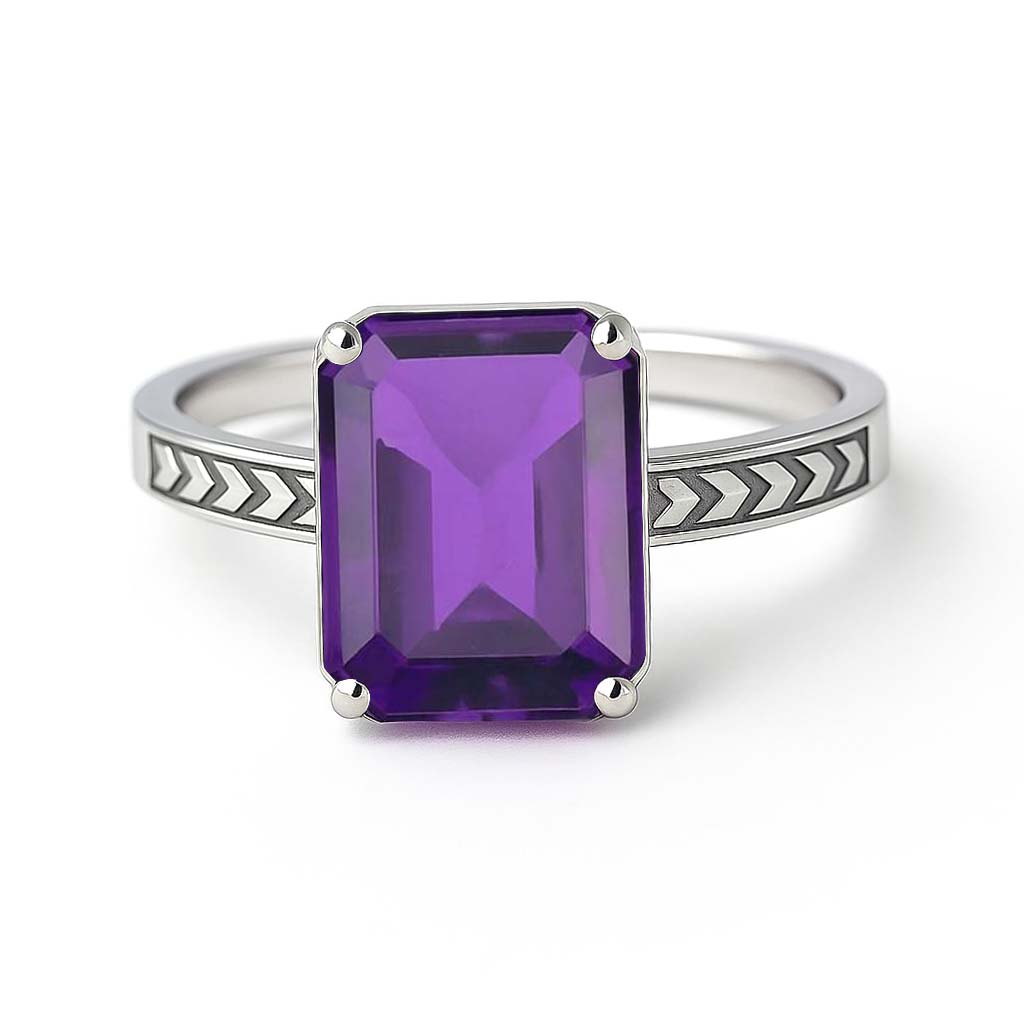 Traditional 925 Silver Amethyst Gemstone Ring for Men