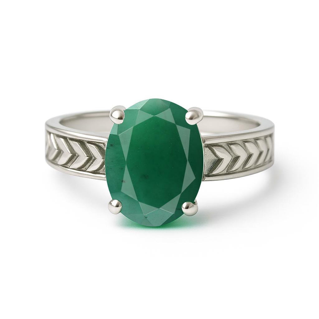 Pure Sterling Silver Women's Emerald Stone Ring