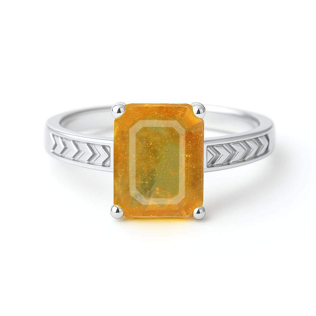 Classic Pure 925 Silver Yellow Sapphire Ring For Men