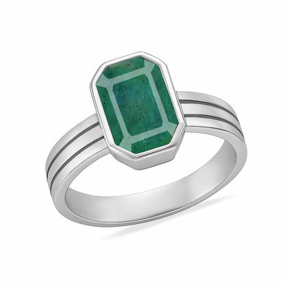 Classic Pure Sterling Silver Emerald Cut Emerald Ring for Women