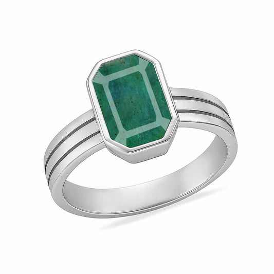 Classic Pure Sterling Silver Emerald Cut Emerald Ring for Women