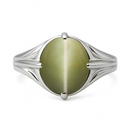 Luxury Handmade Silver Cat’s Eye Stone Ring for Men