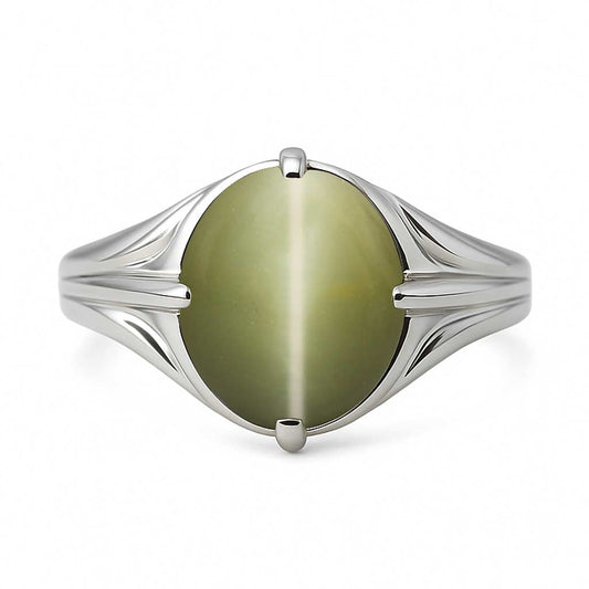 Luxury Handmade Silver Cat’s Eye Stone Ring for Men