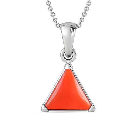 Luxury Designer 925 Silver Triangle Red Coral Stone Pendant