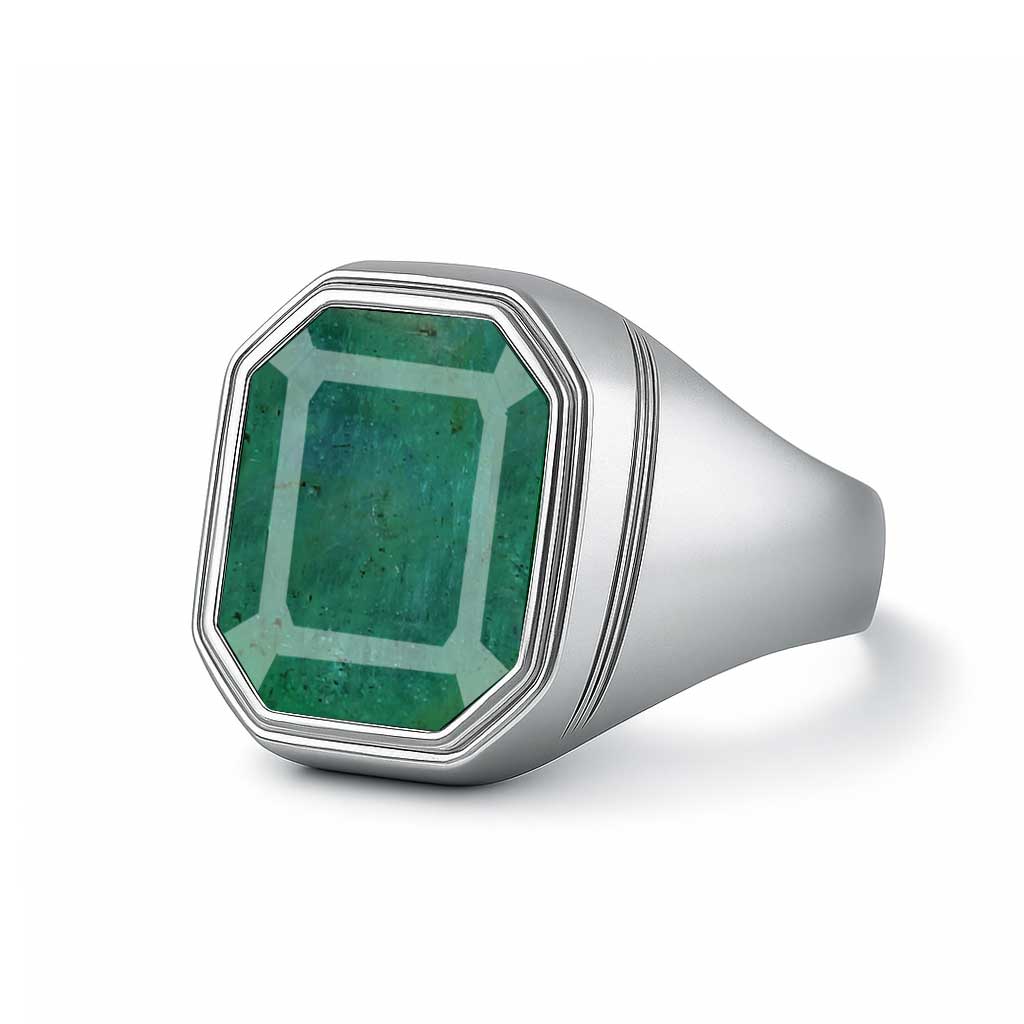 Handmade 925 Silver Emerald Gemstone Ring For Male
