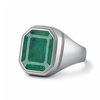 Handmade 925 Silver Emerald Gemstone Ring For Male