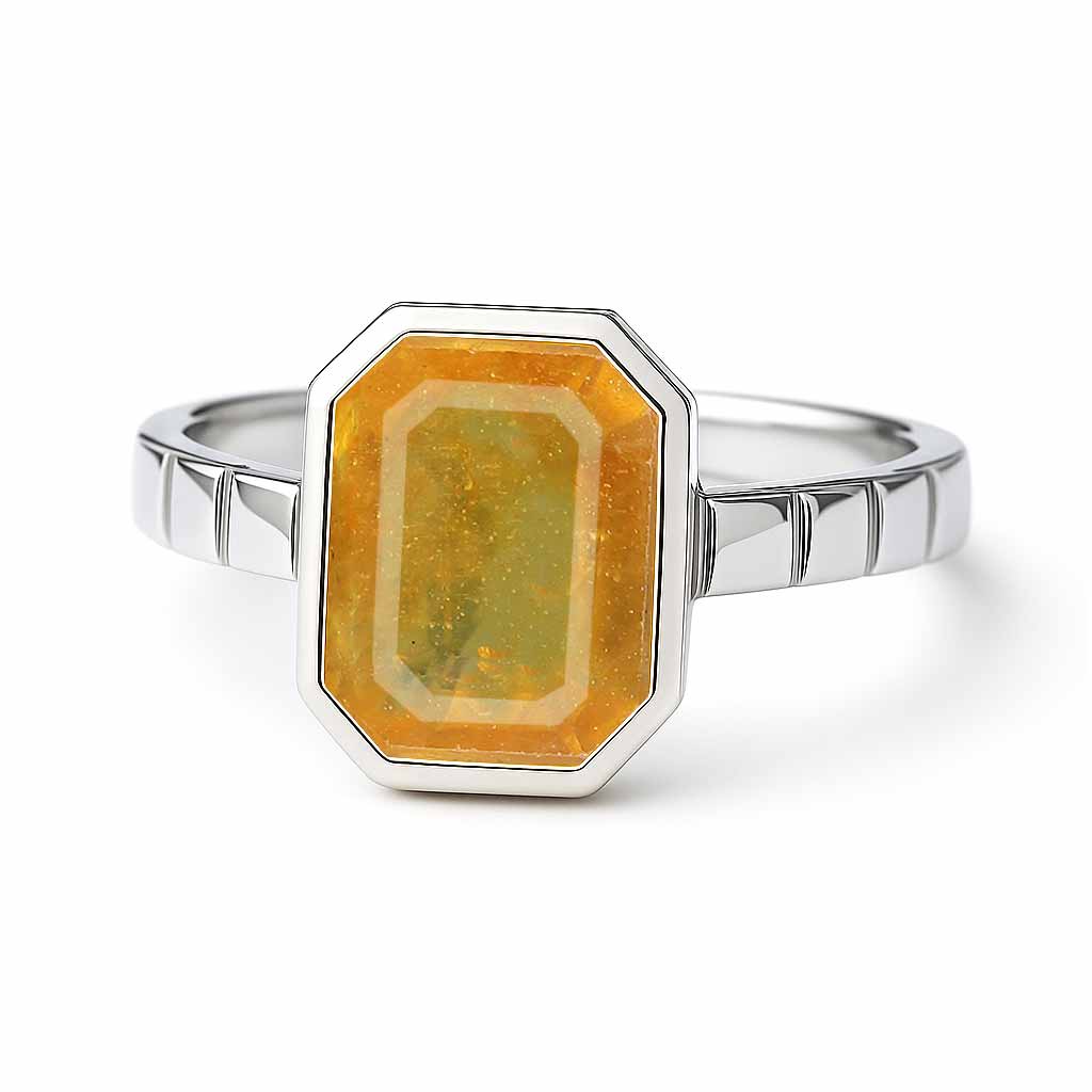 Royal Collection 925 Silver Yellow Sapphire Stone Ring for Women