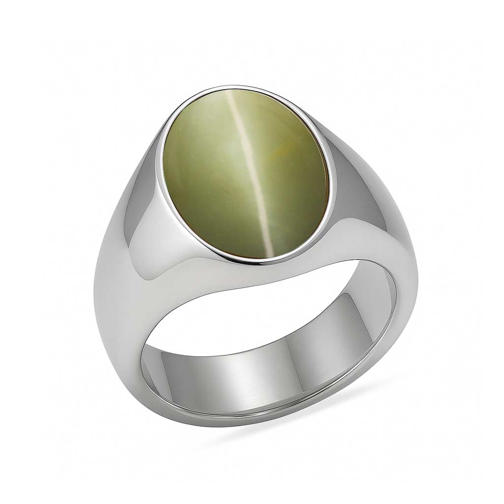 Elegant Sterling Silver Cat’s Eye Stone Ring for Him
