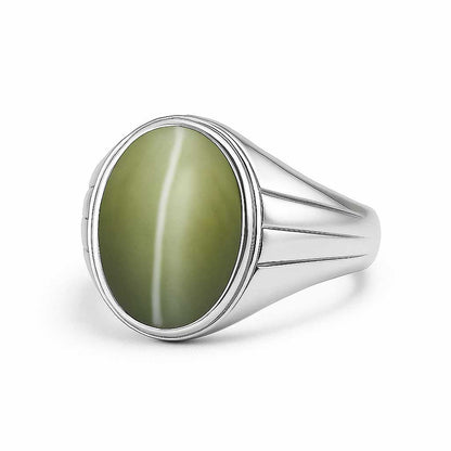 Authentic 925 Sterling Silver Men's Cat’s Eye Stone Ring