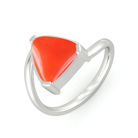 Royal Collection Sterling Silver Red Coral Ring for Women