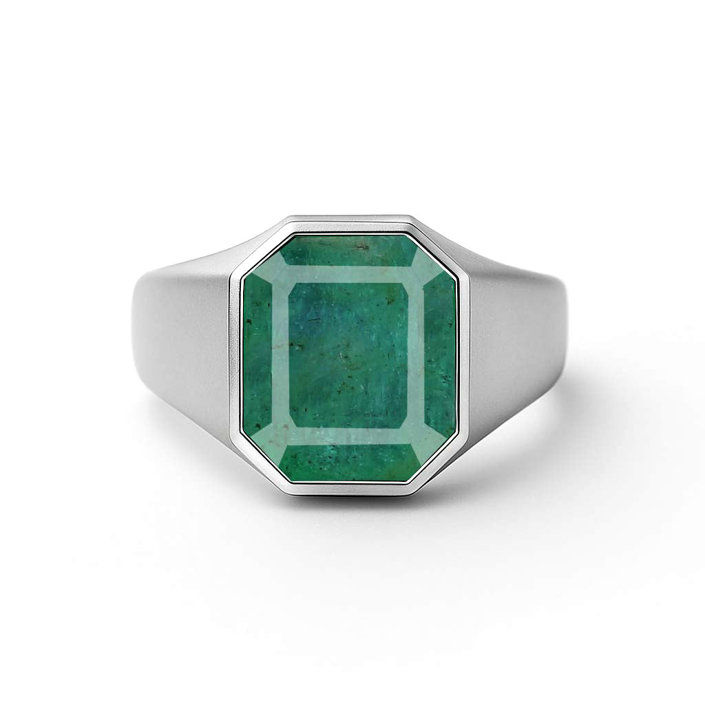 Stylish Sterling Silver Men’s Emerald Ring