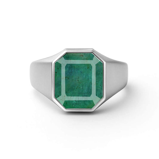 Stylish Sterling Silver Men’s Emerald Ring