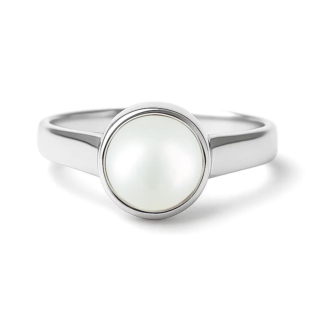 Traditional Sterling Silver Natural Pearl Stone Ring for Women