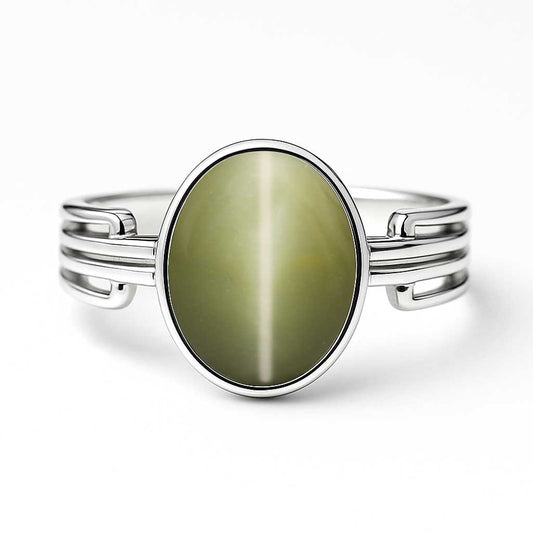 Handcrafted 925 Sterling Silver Cat’s Eye Ring for Men