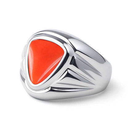 Bold & Stylish 925 Sterling Silver Men's Red Coral Stone Ring