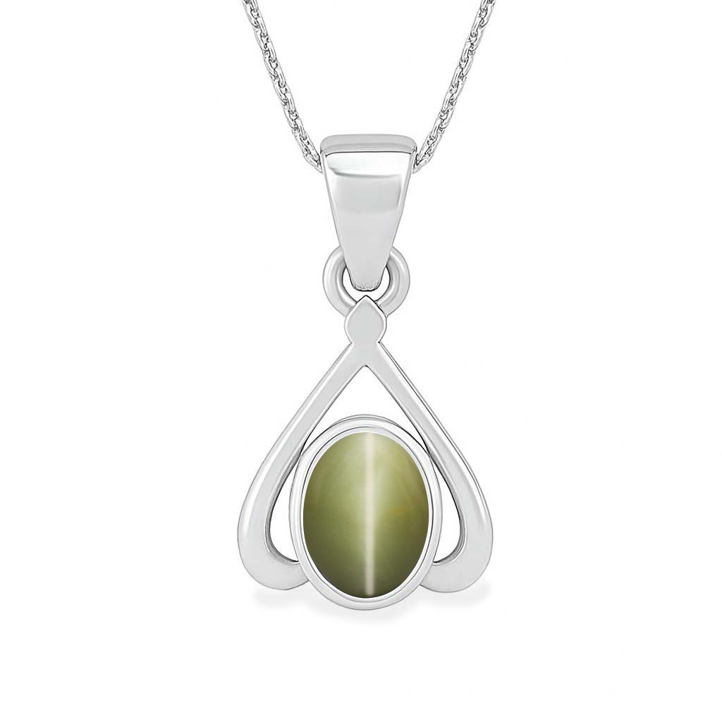 Classic Pure Sterling Silver Cat's Eye Stone Pendant