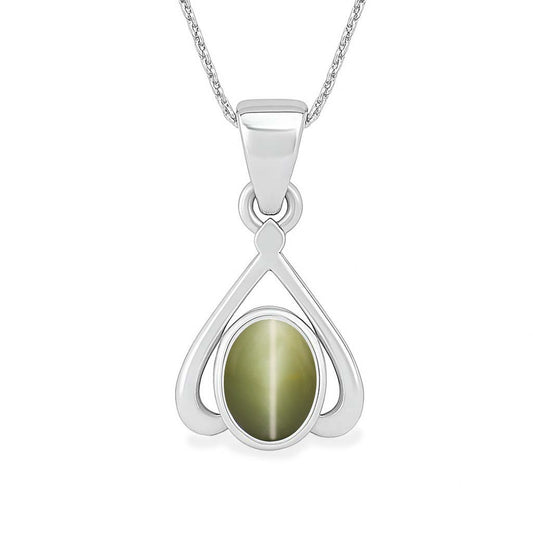 Classic Pure Sterling Silver Cat's Eye Stone Pendant