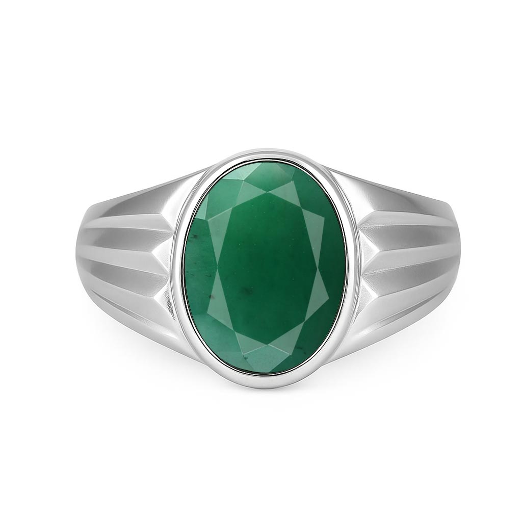 Traditional 925 Sterling Silver Emerald Stone Ring for Him