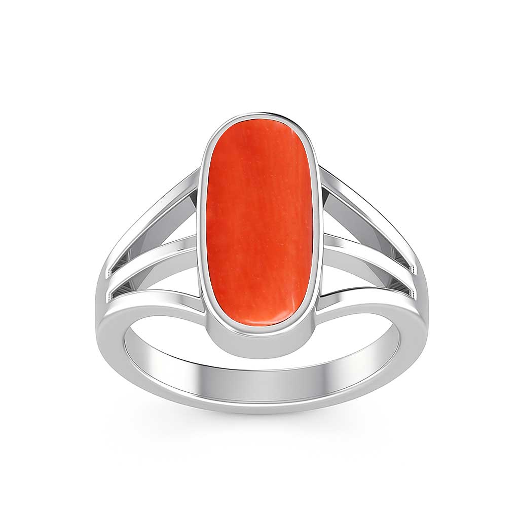 Authentic 925 Sterling Silver Red Coral Gemstone Ring for Him