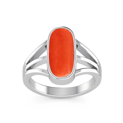 Authentic 925 Sterling Silver Red Coral Gemstone Ring for Him