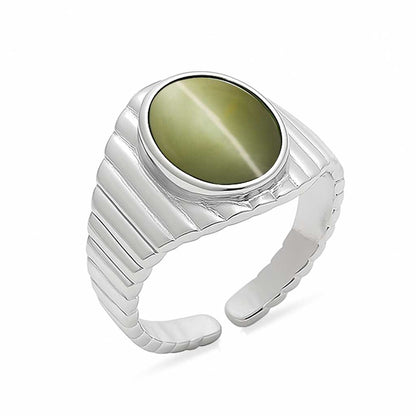 Authentic 925Silver Cat's Eye Stone Ring for Men