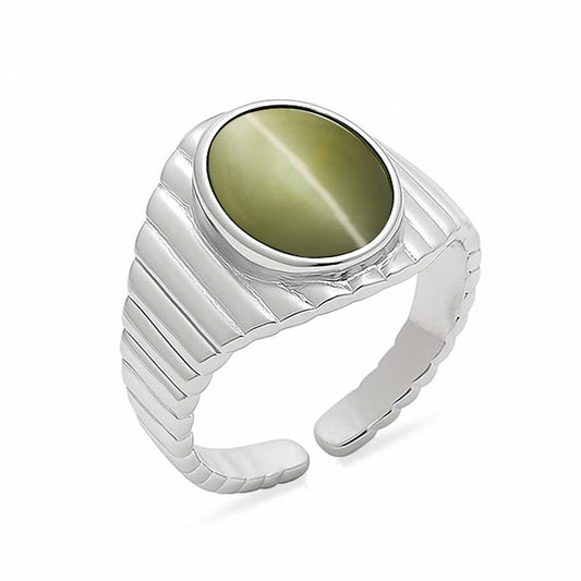 Authentic 925Silver Cat's Eye Stone Ring for Men