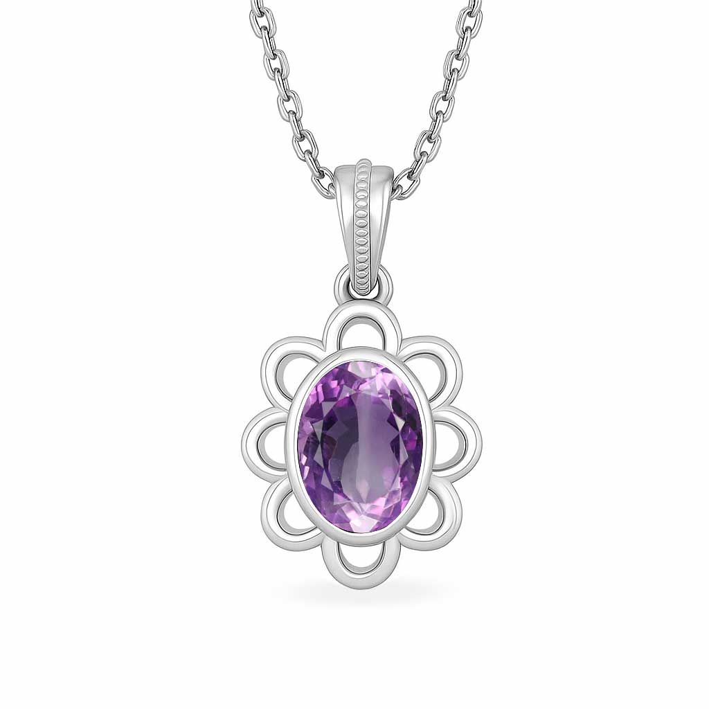 Modern Sterling Silver Natural Amethyst Pendant
