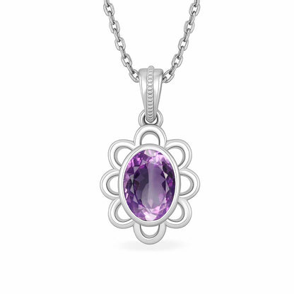 Modern Sterling Silver Natural Amethyst Pendant