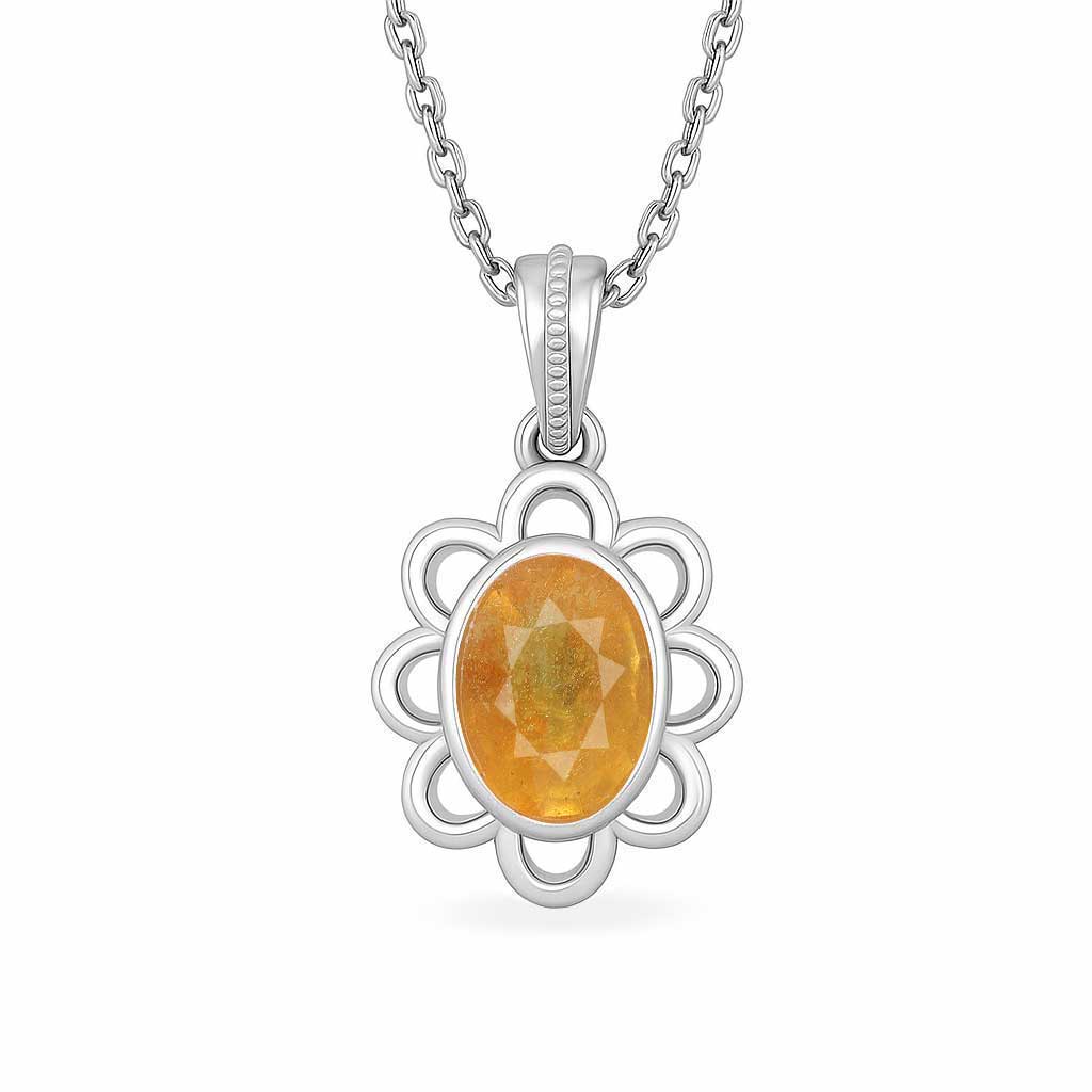 Modern 925 Silver Yellow Sapphire Stone Pendant