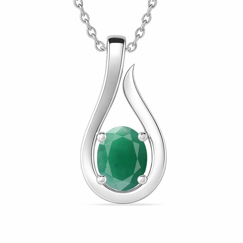 Modern 925 Sterling Silver Emerald Stone Pendant