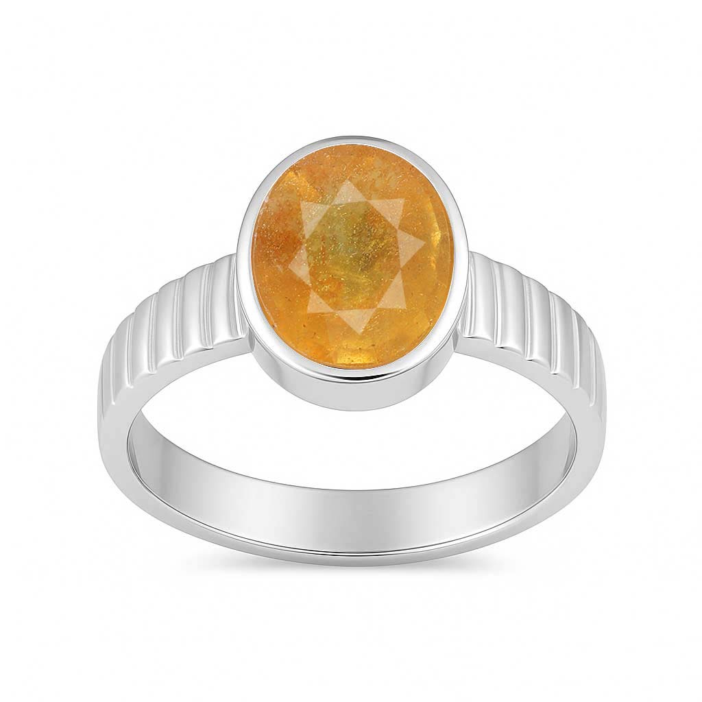 Classic Sterling Silver Yellow Sapphire Gemstone Ring for Male