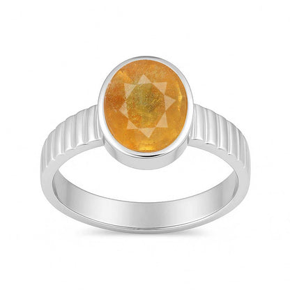 Classic Sterling Silver Yellow Sapphire Gemstone Ring for Male