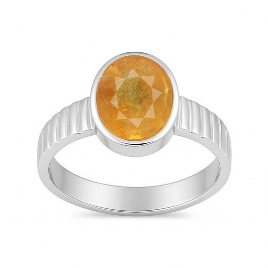 Classic Sterling Silver Yellow Sapphire Gemstone Ring for Male