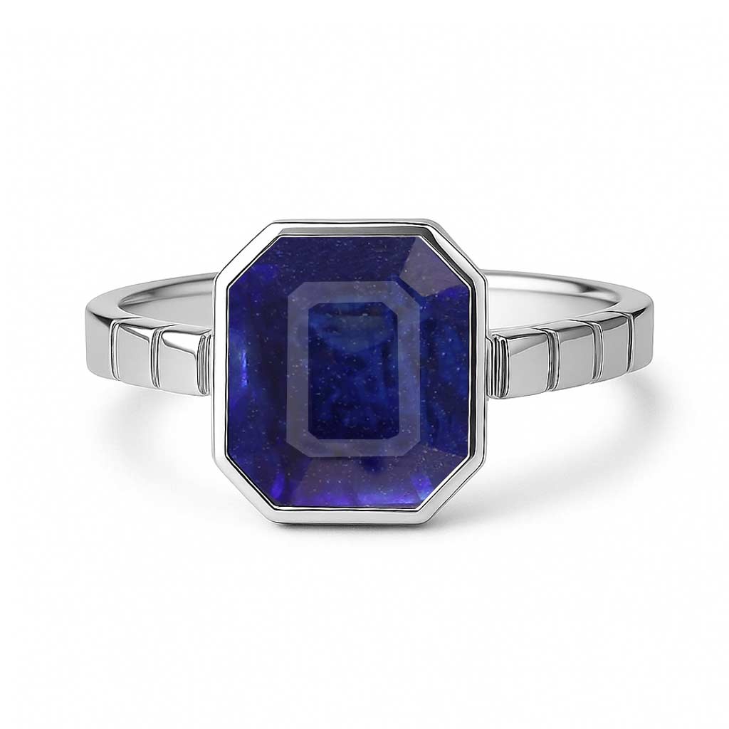 Modern Blue Sapphire Stone Women’s Ring with 925 Silver