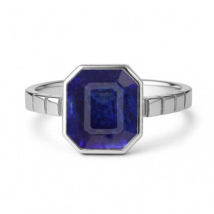 Modern Blue Sapphire Stone Women’s Ring with 925 Silver