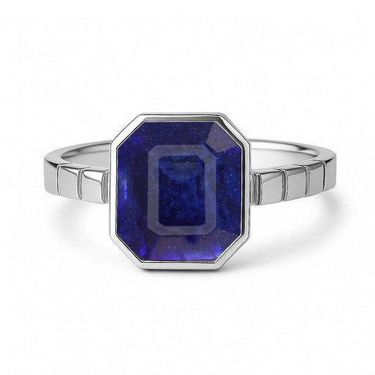 Modern Blue Sapphire Stone Women’s Ring with 925 Silver