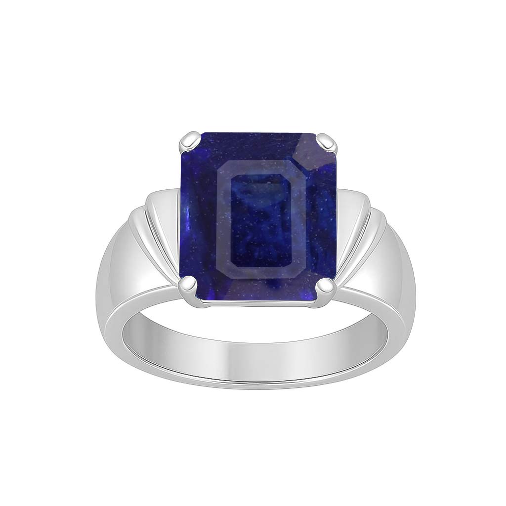 Premium Men's Sterling Silver Ring with Octagon Blue Sapphire