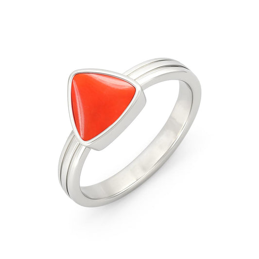 Vintage Sterling Silver Triangle Red Coral Ring for Men