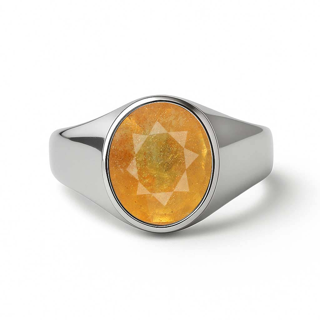 Oval Shape Yellow Sapphire Ring For Men In 925 Silver Metal