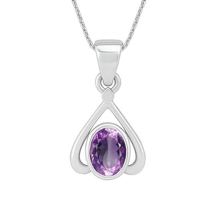 Classic Sterling Silver Amethyst Stone Pendant