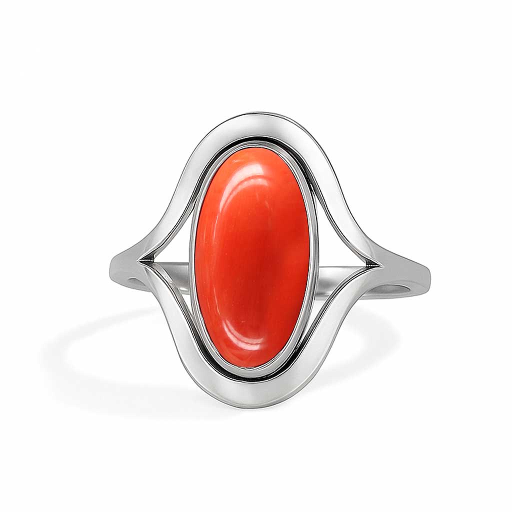 Timeless Sterling Silver Red Coral Stone Ring for Women