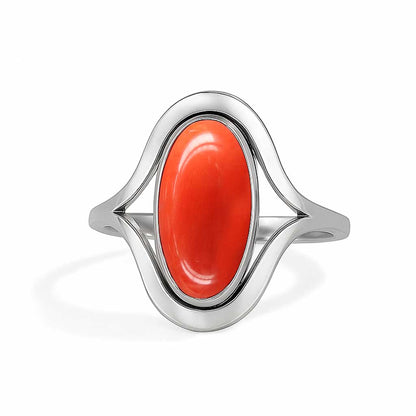 Timeless Sterling Silver Red Coral Stone Ring for Women