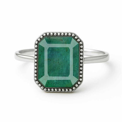 Classic Regal 925 Sterling Silver WoMen's Emerald Cut Emerald Ring