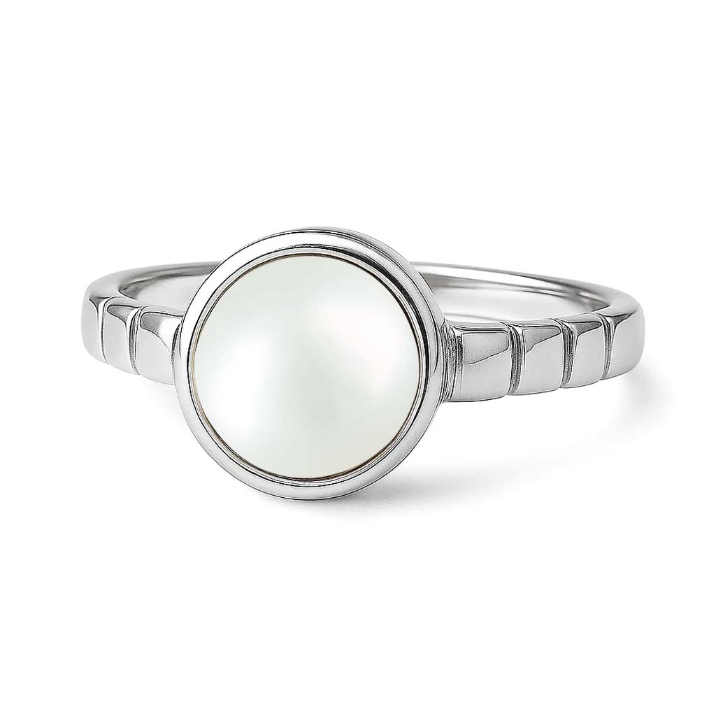 Authentic 925 Sterling Silver Pearl Stone Ring for Men