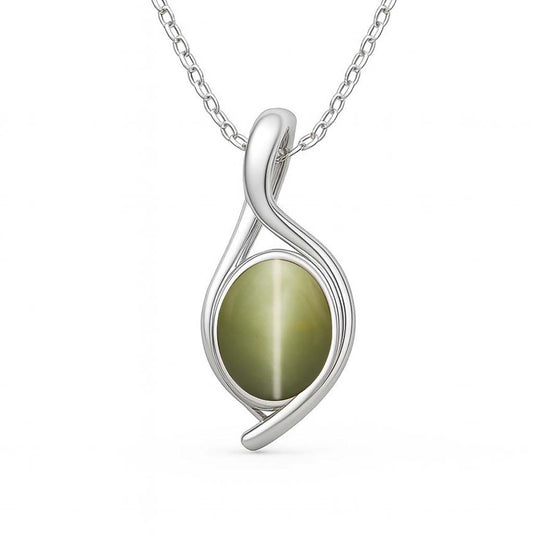 Luxury Designer Cat's Eye Gemstone Pendant in 925 Sterling Silver