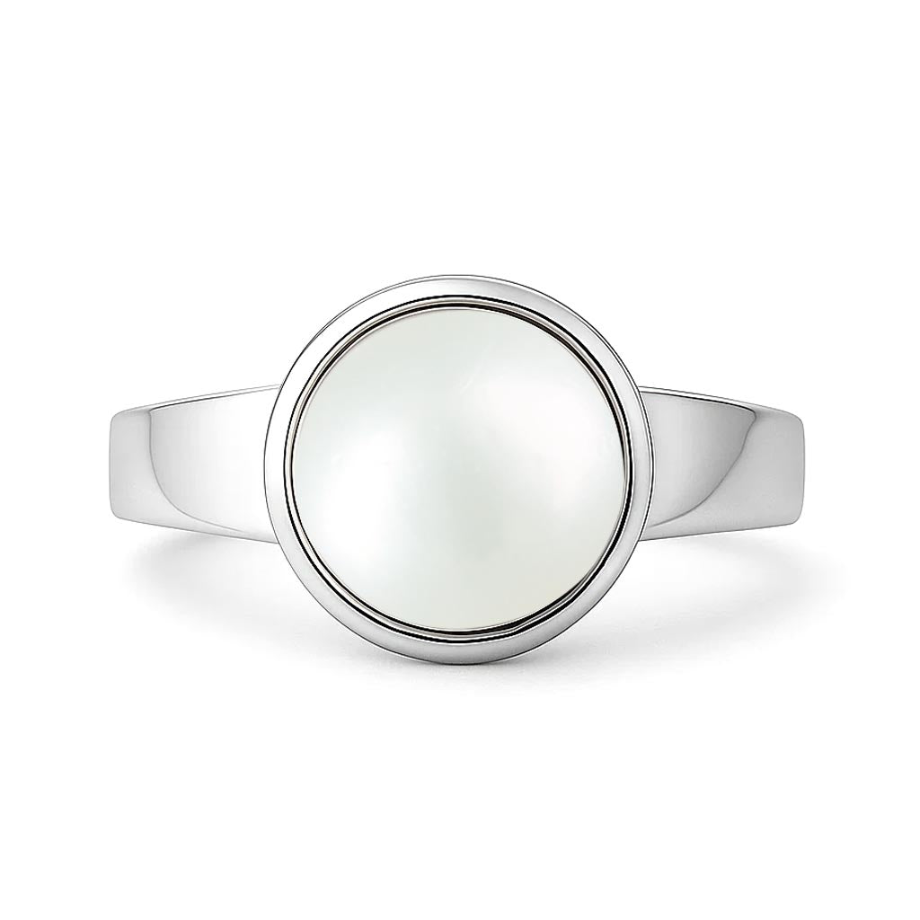 Round Pearl Gemstone Sterling Silver Ring for Men