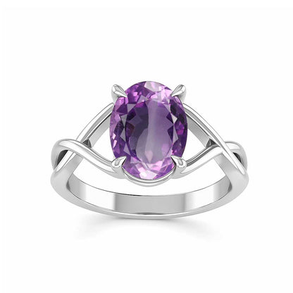 Modern 925 Sterling Silver Women's Amethyst Gemstone Ring