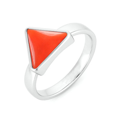 Elegant Sterling Silver Triangle Red Coral Stone Ring for Men