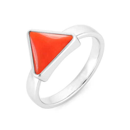 Elegant Sterling Silver Triangle Red Coral Stone Ring for Men