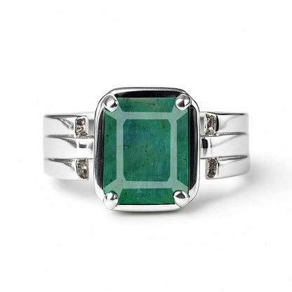 Classic Emerald Gemstone Ring for Male In Sterling Silver